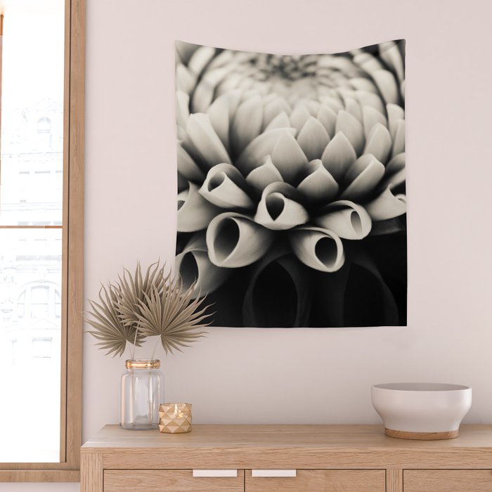 Moody Dahlia - Modern Dahlia Botanical Photo - flower print Wall Tapestry Gallery Image 2