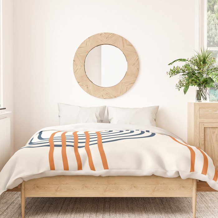 Geometric Lines Rainbow Abstract 5.1 in Navy Blue and Orange Duvet Cover Gallery Image 3
