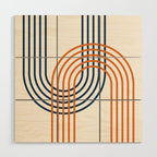 Geometric Lines Rainbow Abstract 5.1 in Navy Blue and Orange Wood Wall Art Gallery Image 1