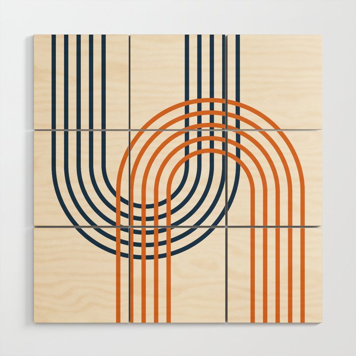Geometric Lines Rainbow Abstract 5.1 in Navy Blue and Orange Wood Wall Art Gallery Image 1