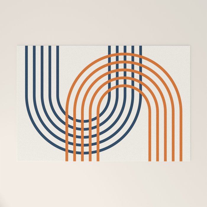 Geometric Lines Rainbow Abstract 5.1 in Navy Blue and Orange Welcome Mat Gallery Image 1
