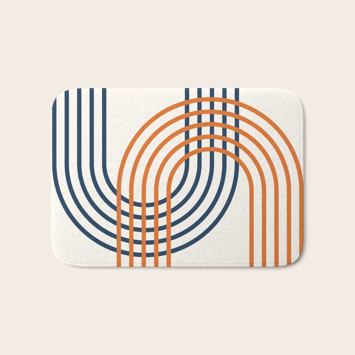 Geometric Lines Rainbow Abstract 5.1 in Navy Blue and Orange Bath Mat Gallery Image 1