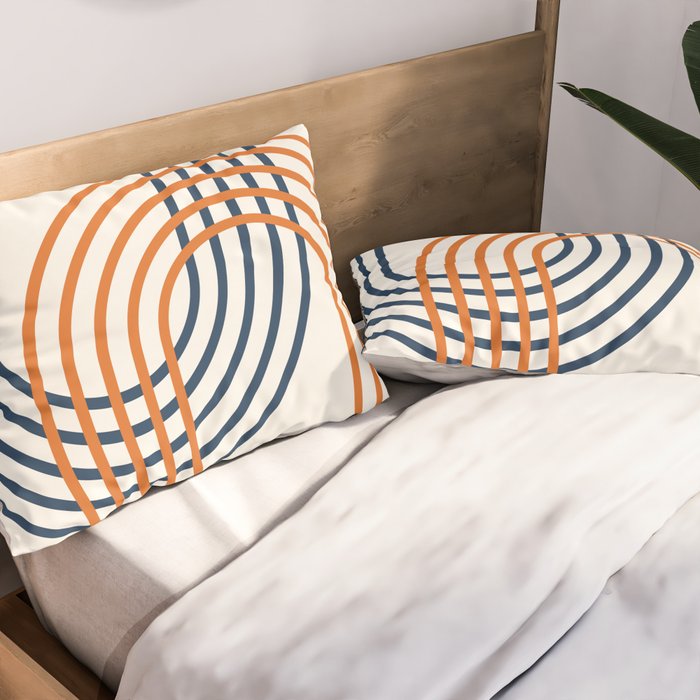 Geometric Lines Rainbow Abstract 5.1 in Navy Blue and Orange Pillow Sham Gallery Image 2