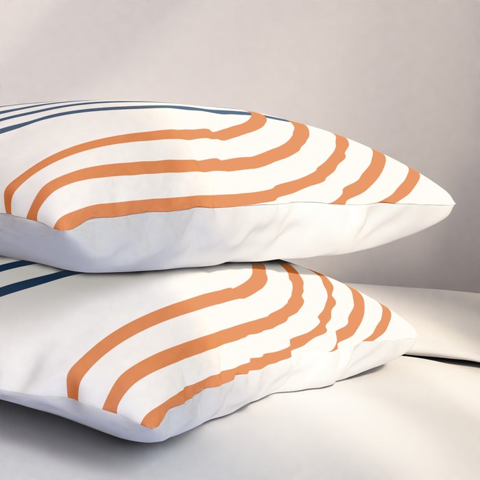 Geometric Lines Rainbow Abstract 5.1 in Navy Blue and Orange Pillow Sham Gallery Image 3