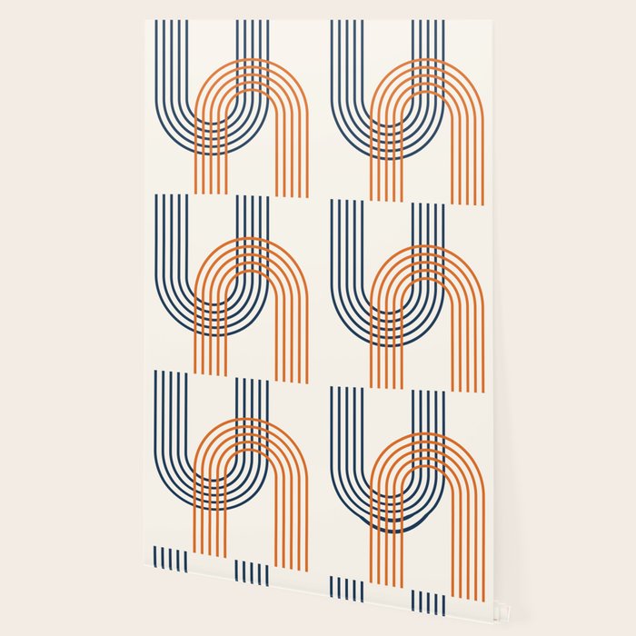 Geometric Lines Rainbow Abstract 5.1 in Navy Blue and Orange Wallpaper Gallery Image 2