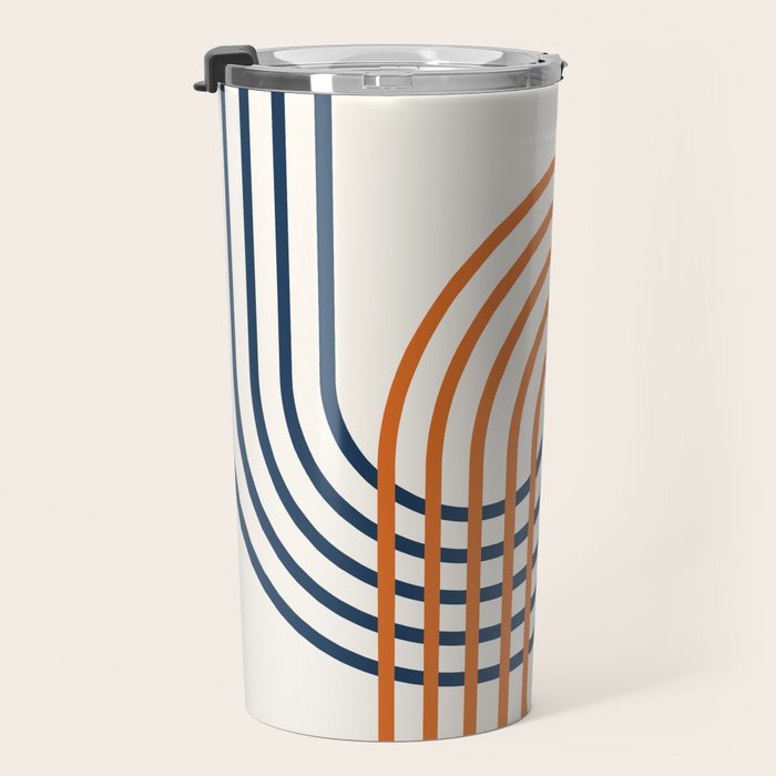 Geometric Lines Rainbow Abstract 5.1 in Navy Blue and Orange Travel Mug Gallery Image 3