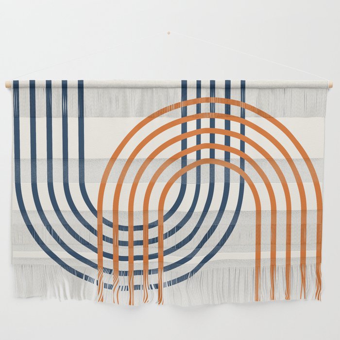 Geometric Lines Rainbow Abstract 5.1 in Navy Blue and Orange Wall Hanging Gallery Image 1