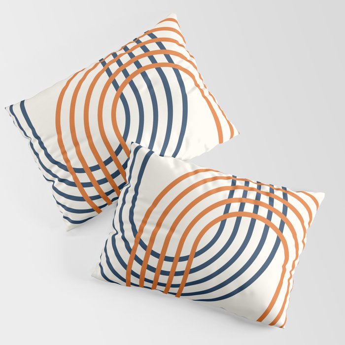 Geometric Lines Rainbow Abstract 5.1 in Navy Blue and Orange Pillow Sham Gallery Image 3