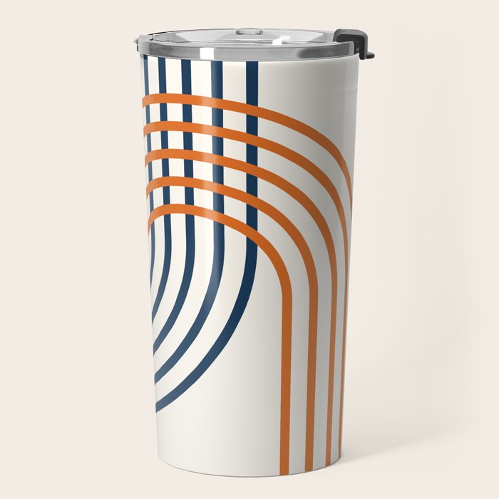 Geometric Lines Rainbow Abstract 5.1 in Navy Blue and Orange Travel Mug Gallery Image 2