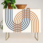 Geometric Lines Rainbow Abstract 5.1 in Navy Blue and Orange Credenza Gallery Image 1