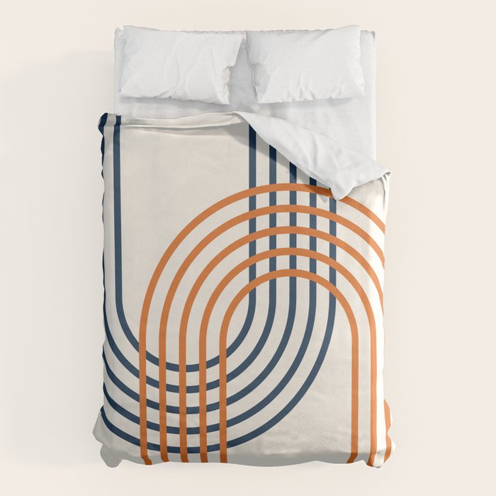 Geometric Lines Rainbow Abstract 5.1 in Navy Blue and Orange Duvet Cover Gallery Image 6