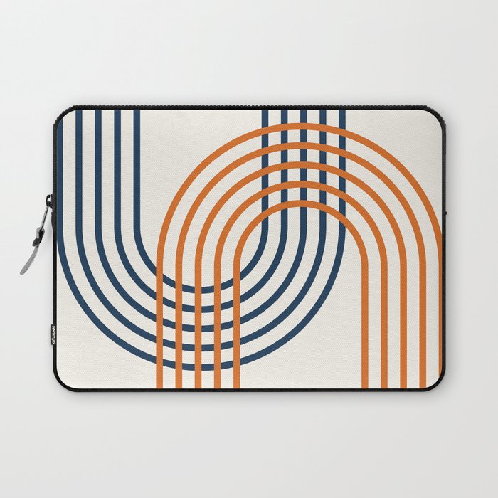 Geometric Lines Rainbow Abstract 5.1 in Navy Blue and Orange Laptop Sleeve Gallery Image 1