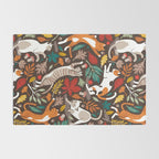 Autumn joy // brown oak background cats dancing with many leaves in fall colors Rug Gallery Image 2