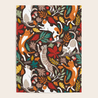 Autumn joy // brown oak background cats dancing with many leaves in fall colors Poster Gallery Image 4