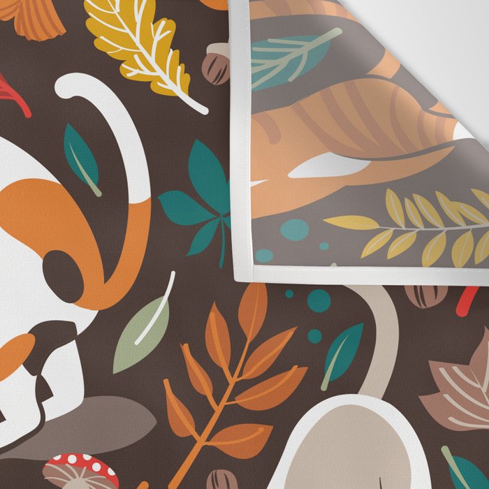 Autumn joy // brown oak background cats dancing with many leaves in fall colors Wall Tapestry Gallery Image 3