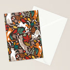 Autumn joy // brown oak background cats dancing with many leaves in fall colors Stationery Card Gallery Image 2