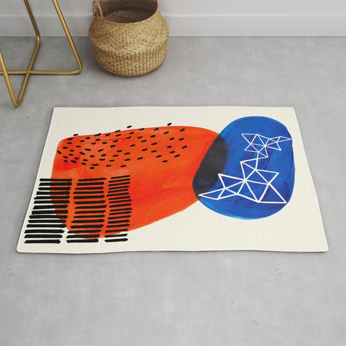 Mid Century Modern abstract Minimalist Fun Colorful Shapes Patterns Orange Blue Bubbles Organic Rug Gallery Image 1