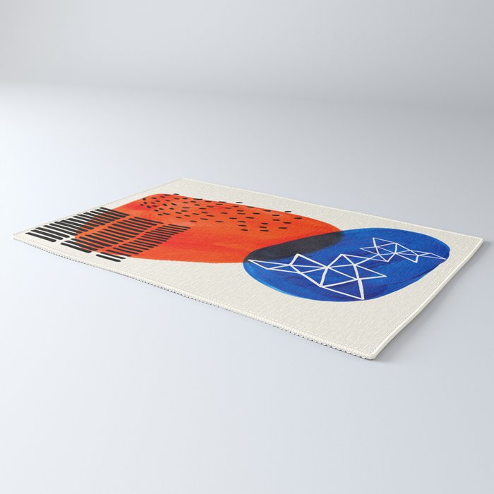 Mid Century Modern abstract Minimalist Fun Colorful Shapes Patterns Orange Blue Bubbles Organic Rug Gallery Image 3