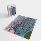 Garden Lilac Flower Painting in Teal & Pink Jigsaw Puzzle Gallery Image 2