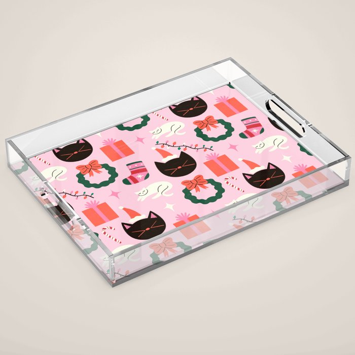 Whimsical Christmas Cats Acrylic Tray Gallery Image 1