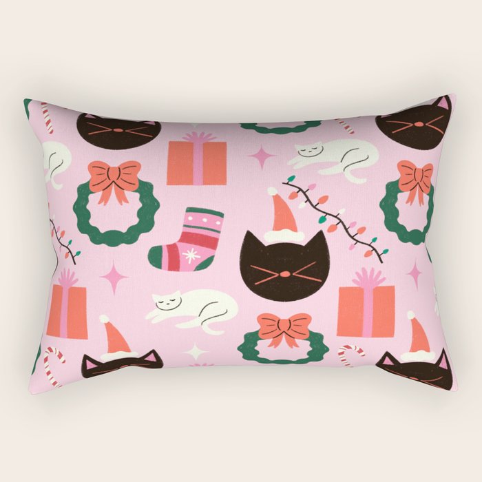 Whimsical Christmas Cats Rectangular Pillow Gallery Image 1