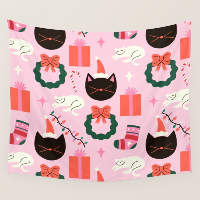Whimsical Christmas Cats Wall Tapestry Gallery Image 4