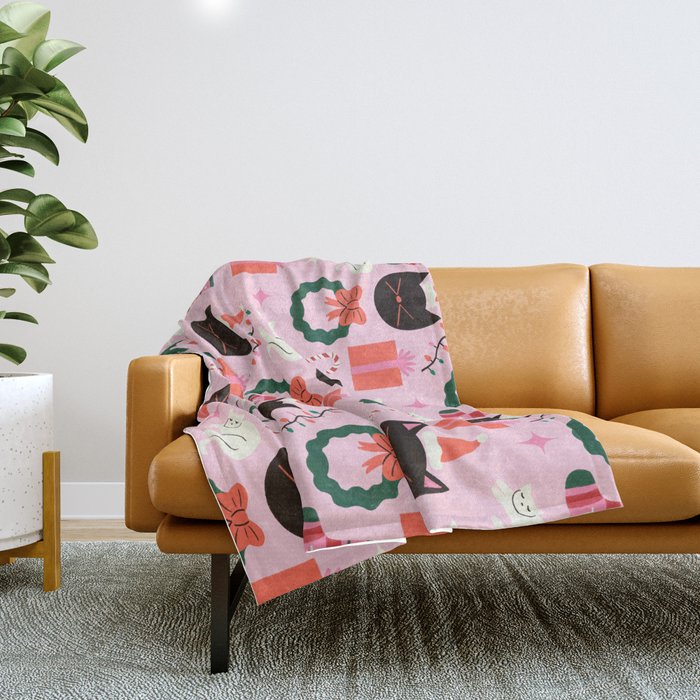Whimsical Christmas Cats Throw Blanket Gallery Image 1