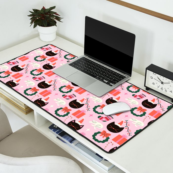 Whimsical Christmas Cats Desk Mat Gallery Image 2