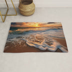 California Dreamin Coastal Photorealistic Digital Artwork - Sunset Waves on the Beach Rug Gallery Image 1