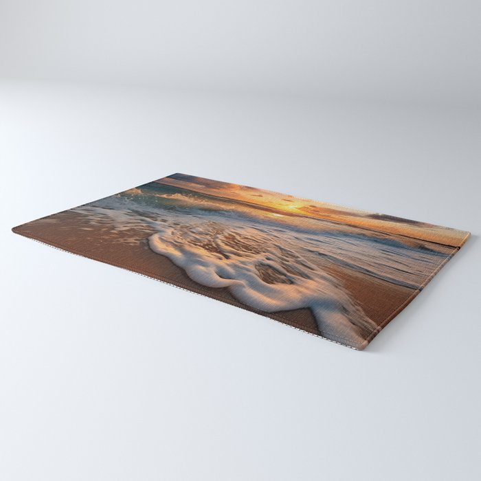 California Dreamin Coastal Photorealistic Digital Artwork - Sunset Waves on the Beach Rug Gallery Image 3
