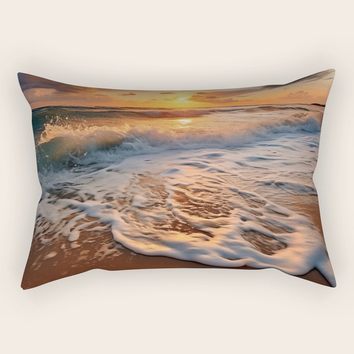 California Dreamin Coastal Photorealistic Digital Artwork - Sunset Waves on the Beach Rectangular Pillow Gallery Image 2