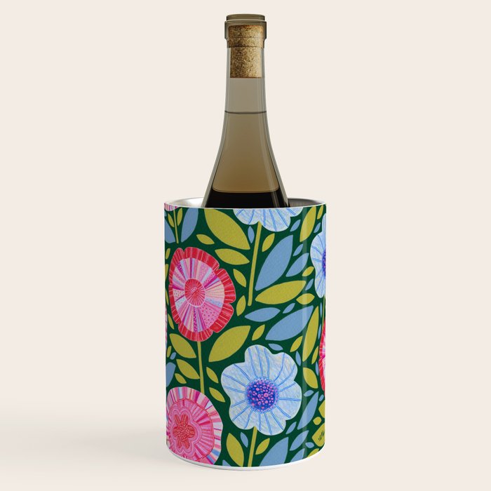 Folk Floral Blossoms in Forest Green Wine Chiller Gallery Image 3