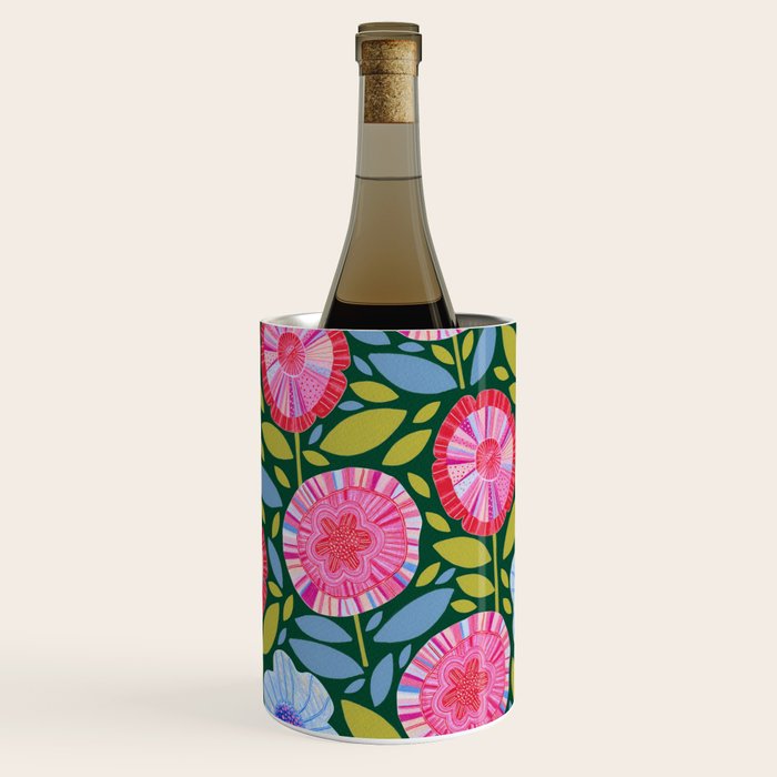 Folk Floral Blossoms in Forest Green Wine Chiller Gallery Image 1