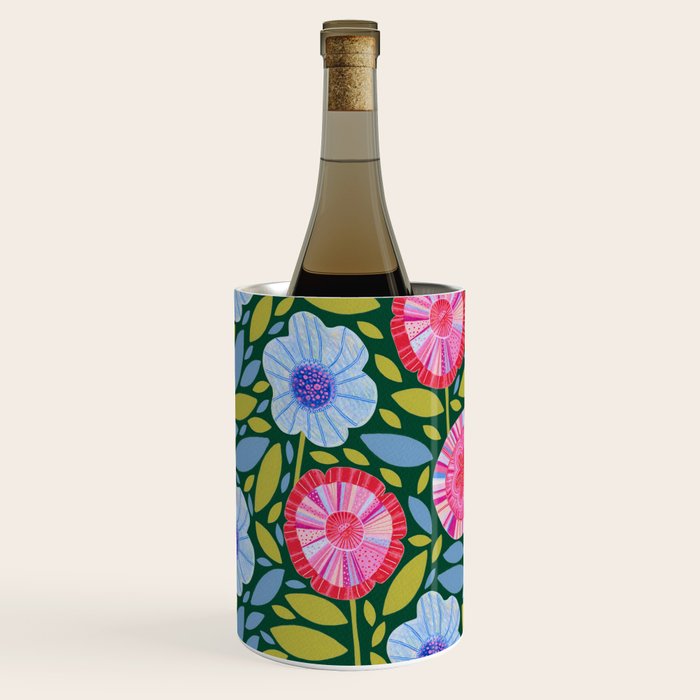Folk Floral Blossoms in Forest Green Wine Chiller Gallery Image 2