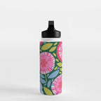 Folk Floral Blossoms in Forest Green Water Bottle Gallery Image 3