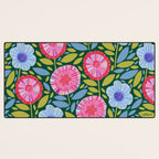 Folk Floral Blossoms in Forest Green Desk Mat Gallery Image 3