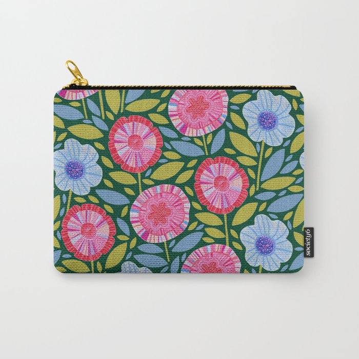 Folk Floral Blossoms in Forest Green Carry All Pouch Gallery Image 1