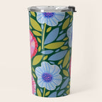 Folk Floral Blossoms in Forest Green Travel Mug Gallery Image 2