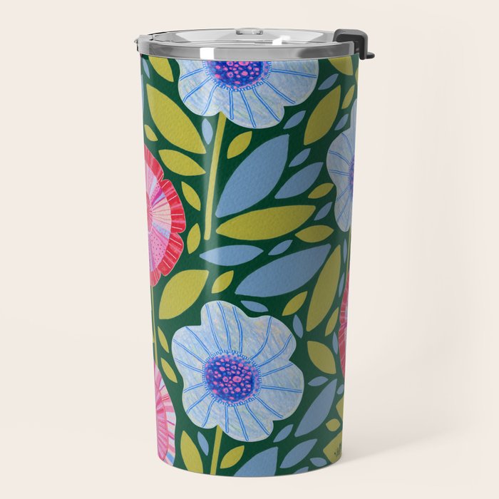 Folk Floral Blossoms in Forest Green Travel Mug Gallery Image 2