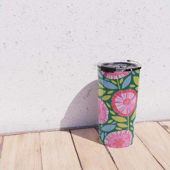 Folk Floral Blossoms in Forest Green Travel Mug Gallery Image 4