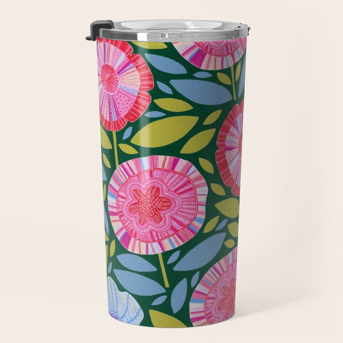 Folk Floral Blossoms in Forest Green Travel Mug Gallery Image 3