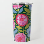 Folk Floral Blossoms in Forest Green Travel Mug Gallery Image 1