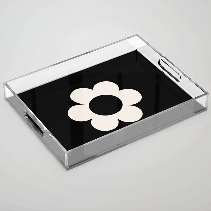 La Fleur | 06 - Retro Floral Print Black And White Flower Acrylic Tray Gallery Image 1