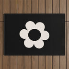La Fleur | 06 - Retro Floral Print Black And White Flower Outdoor Rug Gallery Image 1