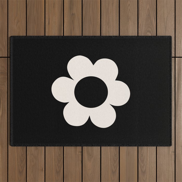 La Fleur | 06 - Retro Floral Print Black And White Flower Outdoor Rug Gallery Image 1