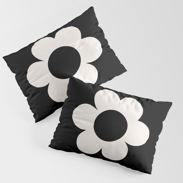 La Fleur | 06 - Retro Floral Print Black And White Flower Pillow Sham Gallery Image 3
