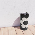 La Fleur | 06 - Retro Floral Print Black And White Flower Travel Mug Gallery Image 4