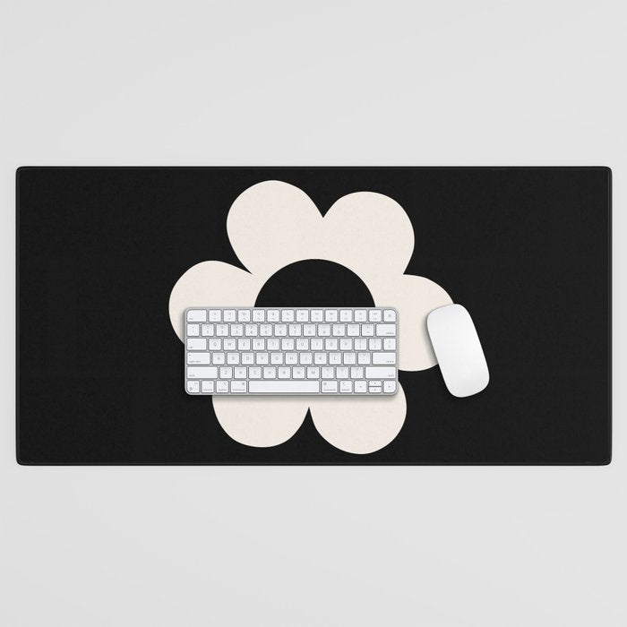 La Fleur | 06 - Retro Floral Print Black And White Flower Desk Mat Gallery Image 1