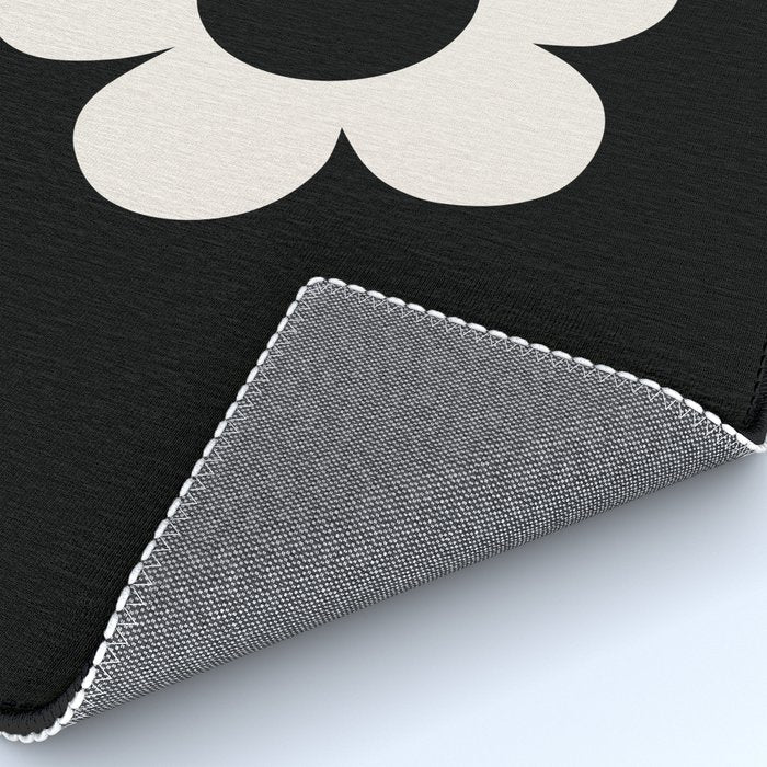La Fleur | 06 - Retro Floral Print Black And White Flower Rug Gallery Image 4