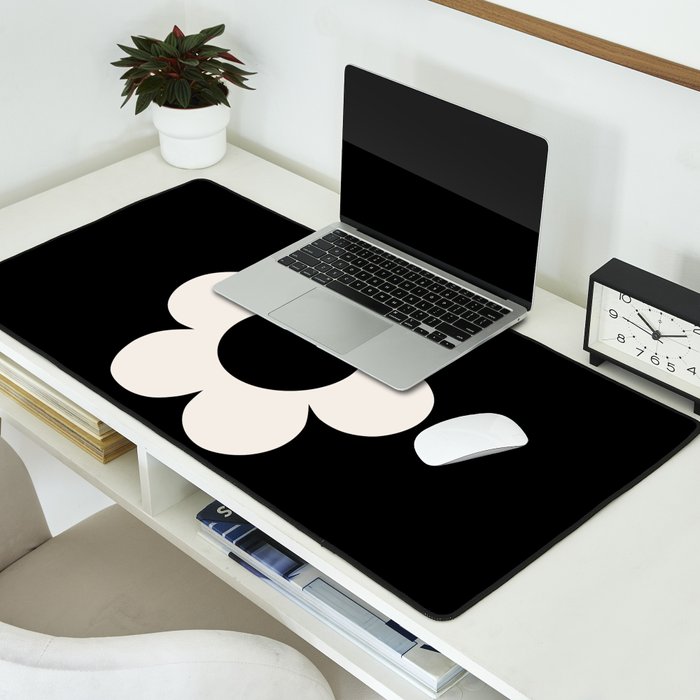 La Fleur | 06 - Retro Floral Print Black And White Flower Desk Mat Gallery Image 2
